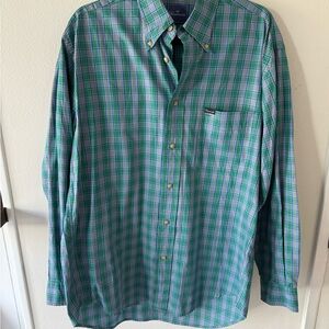Faconnable Blue and Green Checkered Button Down Shirt